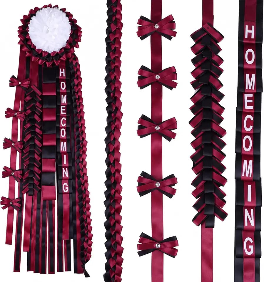 Yinkin 4 Pcs Homecoming Mum Braid 30 Inches Homecoming Mum Supplies Back to School Week Party Decorations Crafts for Back to School Classroom (Black and Red)