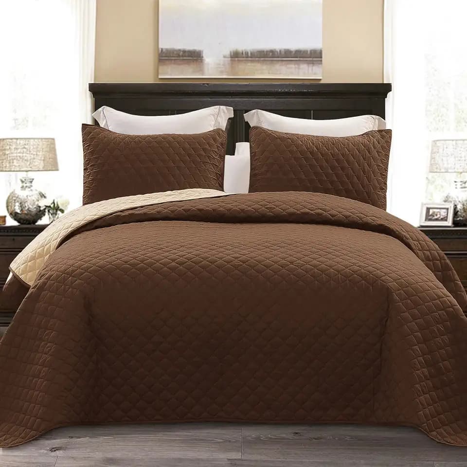 Exclusivo Mezcla Reversible Full Queen Quilt Bedding Set, Chocolate Brown