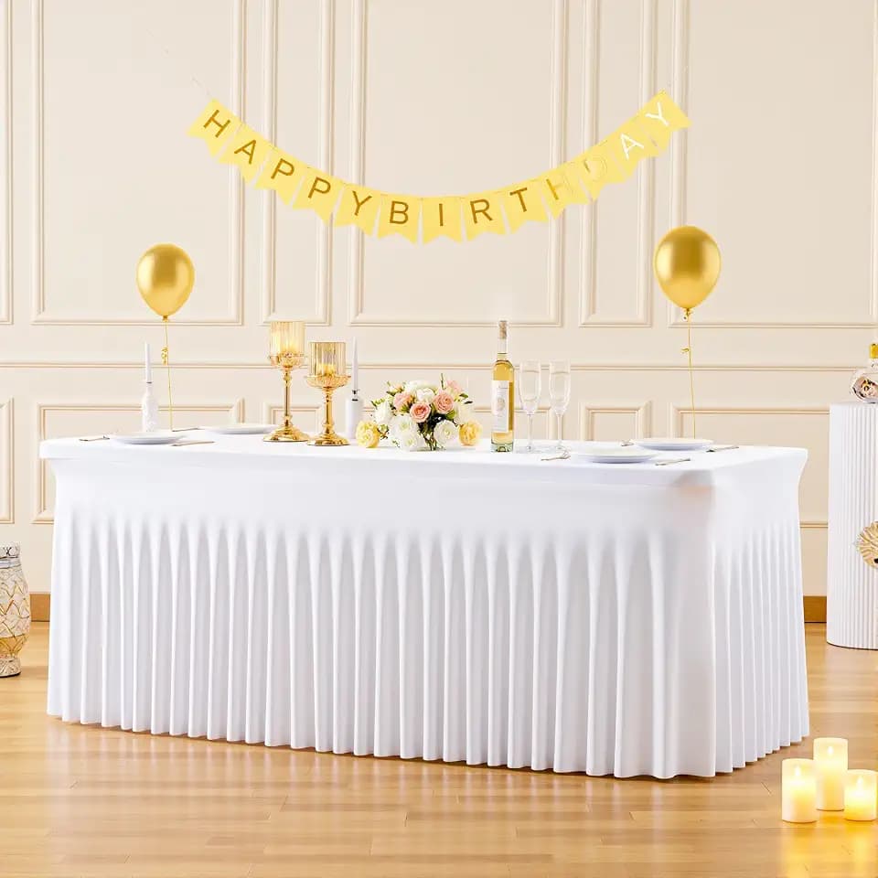Suppromo 6ft White Spandex Tablecloths for Rectangle Tables Wrinkle Free White Table Cloth Rectangle Stretch Fitted Table Cover with Skirt for Wedding Birthday Party Banquet Baby Shower Buffet Event