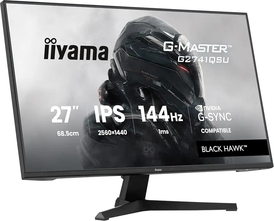 iiyama G-Master Black Hawk G2741QSU-B1 QHD IPS Gaming-Monitor | 68,6 cm, 27", 144Hz, 1ms, HDMI, DP, USB2.0, Lautsprecher, Kopfhöreranschluss, G-SYNC, Black Tuner, VESA, schwarz