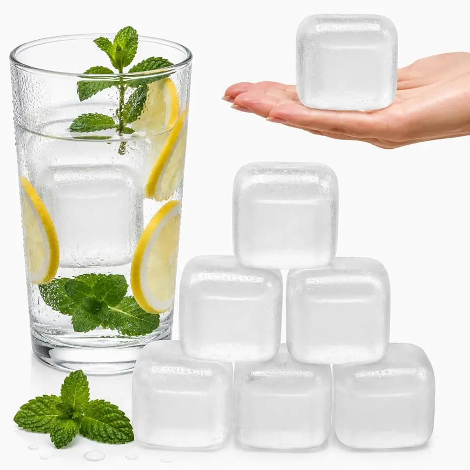 LEONNS Reusable Ice Cubes Large 2.2 in | Plastic, 6-Pack, BPA Free - Grey