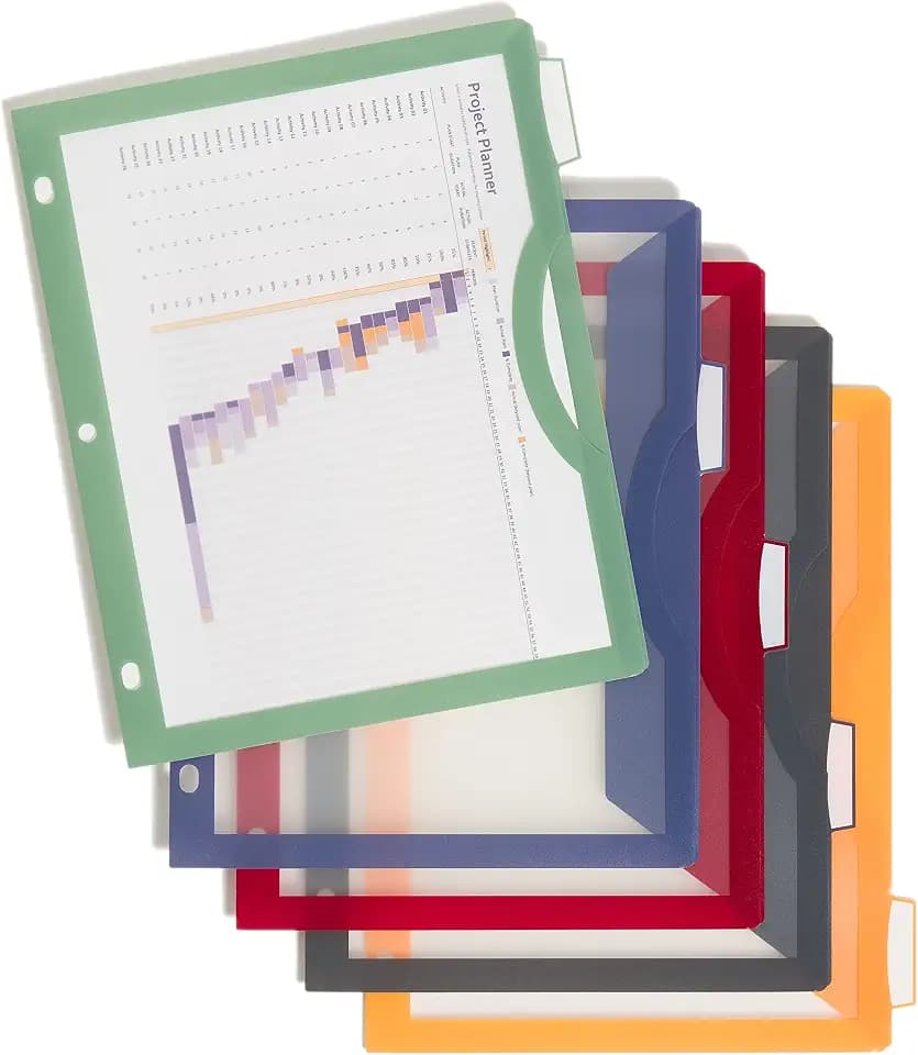 U Brands 5 Tab Binder Dividers for 3 Ring Binders, w/View Pockets, Core