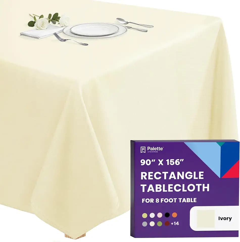 Gee Di Moda Rectangle Tablecloth - 90 x 156 Inch Ivory Table Cloth for 8 Foot Tables with Floor-Length Drop - Heavy Duty Washable Fabric for Holiday Party, Dinner, Weddings & Baby Shower