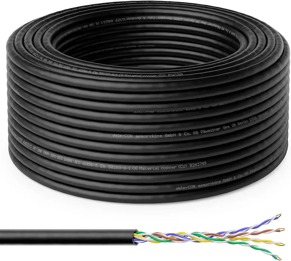 deleyCON 50m CAT6 Outdoor Verlegekabel Netzwerkkabel 1000 Mbit