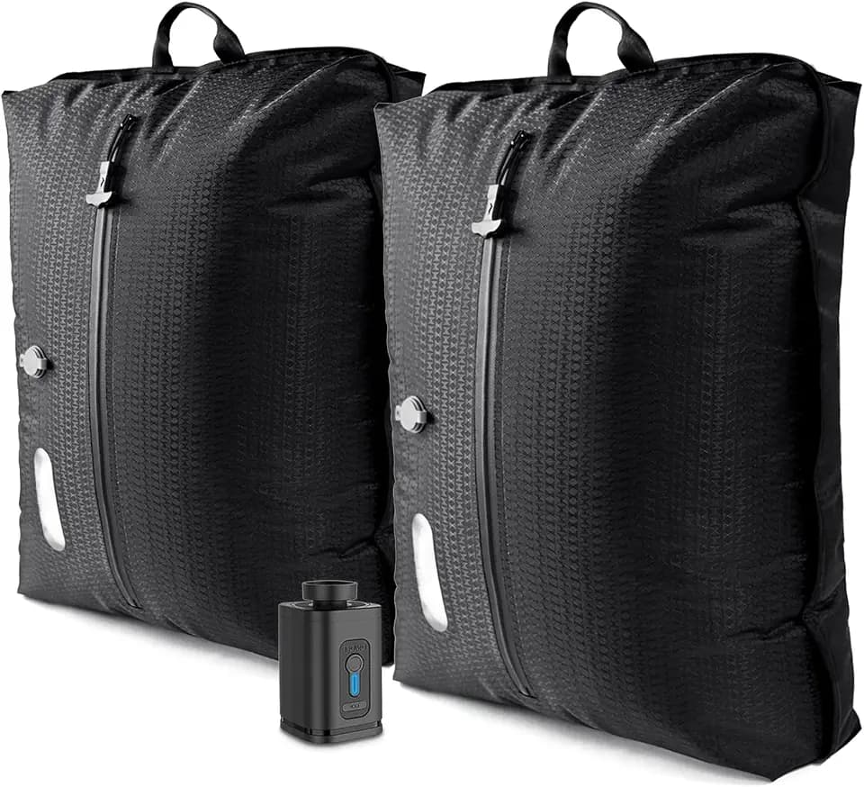 Travel Vacuum Bags with Pump–Electric Wireless Air Pump, Carry-on Size Vacuum bags for Travel, Double Layer for Luggage with IP67 Waterproof (2PC+Pump)