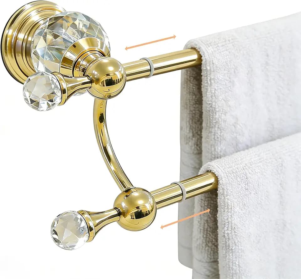 Gold Crystal Double Towel Bar, 18-30 Inch Adjustable Wall Towel Rack