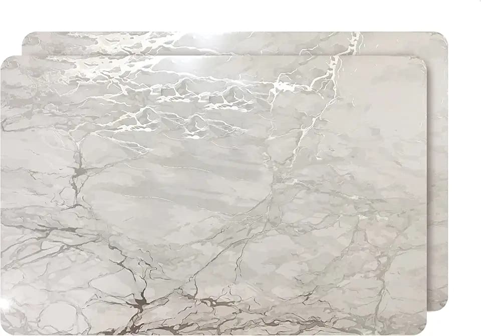 Dainty Home Foiled Granite Thick Cork Heat Resistant Dining Table Placemats Set of 2, 12" x 18" Rectangle, Marbled Silver, 2 Count - 2MC1218SI