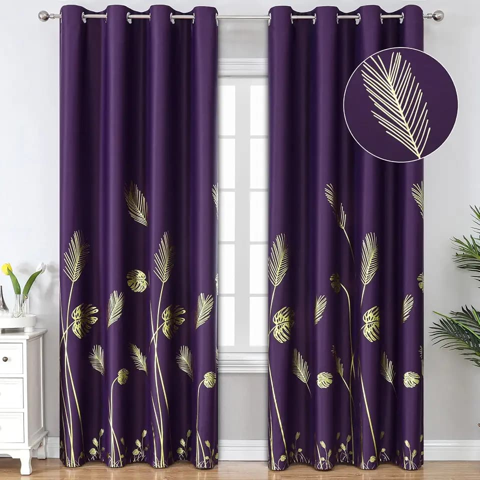 Estelar Textiler Purple Blackout Patterned Curtains for Bedroom 52Wx84L