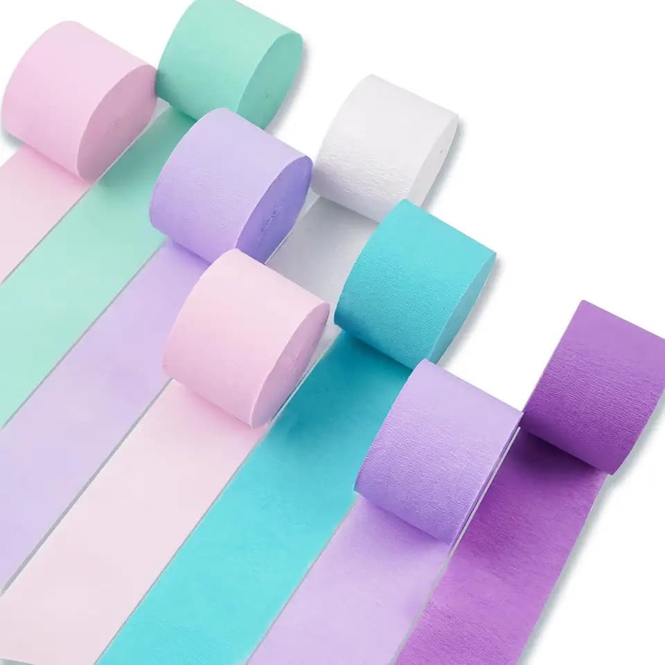 PartyWoo Pink Crepe Paper 8pcs 656 FT Purple Mint Turquoise Streamers