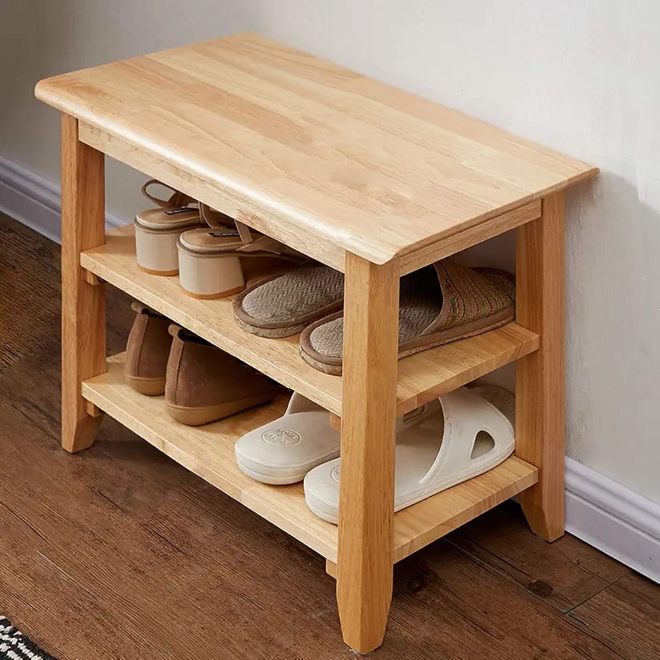 XKZG Shoe Rack Bench Wooden Storage Bench Entryway Bench, Natural, 23.6"