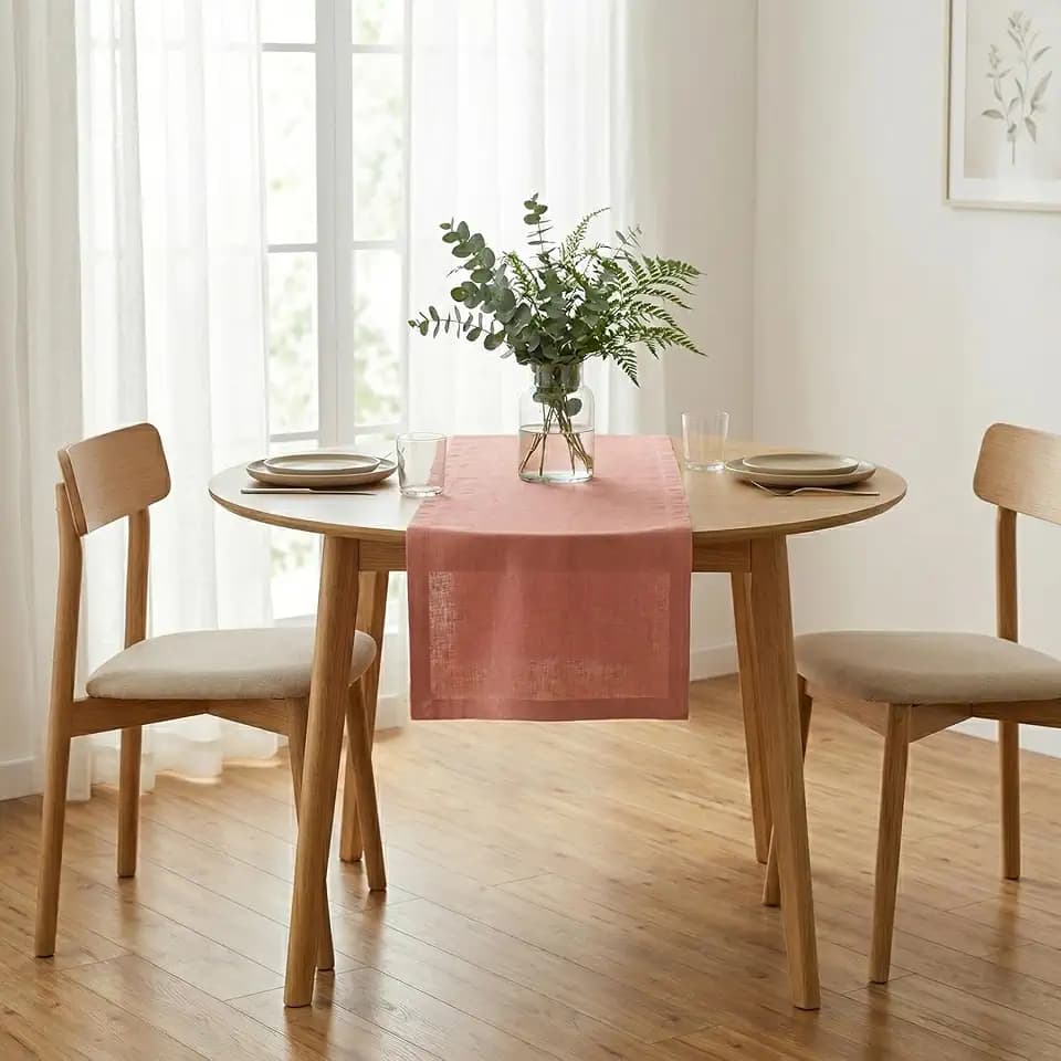 Solino Home 100% Linen Dining Table Runner Rose Woven, Diana 14 x 60 in