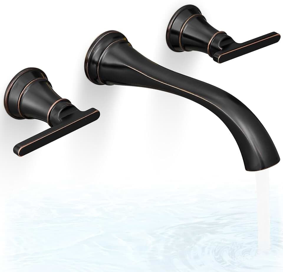 Oil Rubbed Bronze Wall Mount Tub Filler, High Flow Bath Tub Faucet 2 Handles, Brass Bathtub Faucets with 8 Inch Long Spout Reach, Rough-in Valve