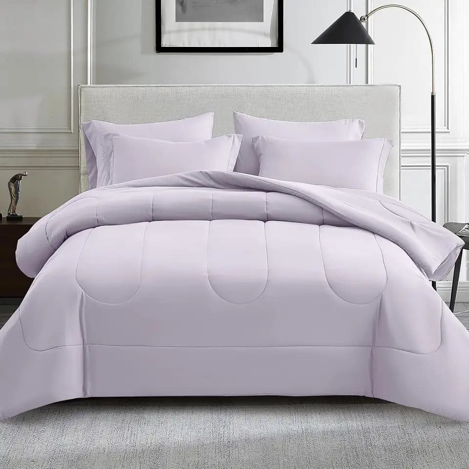 Maple&Stone Full Comforter Set 7 Pieces Bed in a Bag Light Purple Bed Set