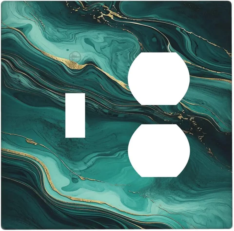 Outlet Covers Teal Gold Swirl Marble Abstract Fluid 1 Toggle 1 Duplex Switch Plate Covers Electrical Light Switch Cover Plate Decorative Wall Plate Socket Cover for living Room Bedroom Decor