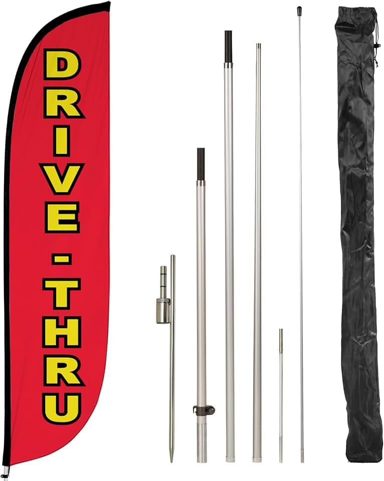LookOurWay Feather Flag Banner - 12 Feet Tall Advertising Flags for Outdoor Business and Events Promotion - Swooper Flag Only - Diner Flags - Drive-Thru (10M1200124)