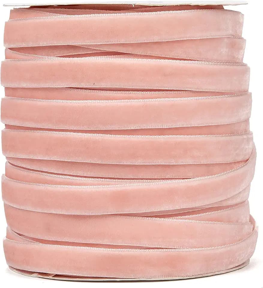 Pandahall 50 Yards Pink Velvet Ribbon 3/8 Inch Wide Single Face Velvet Ribbon Roll with Spool for Gift Wrapping Christmas Decoration Party Wedding Arts Crafts (Light Pink)