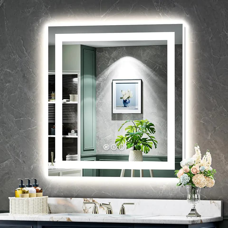30x30 LED Bathroom Mirror with Lights, Lighted Vanity Mirror