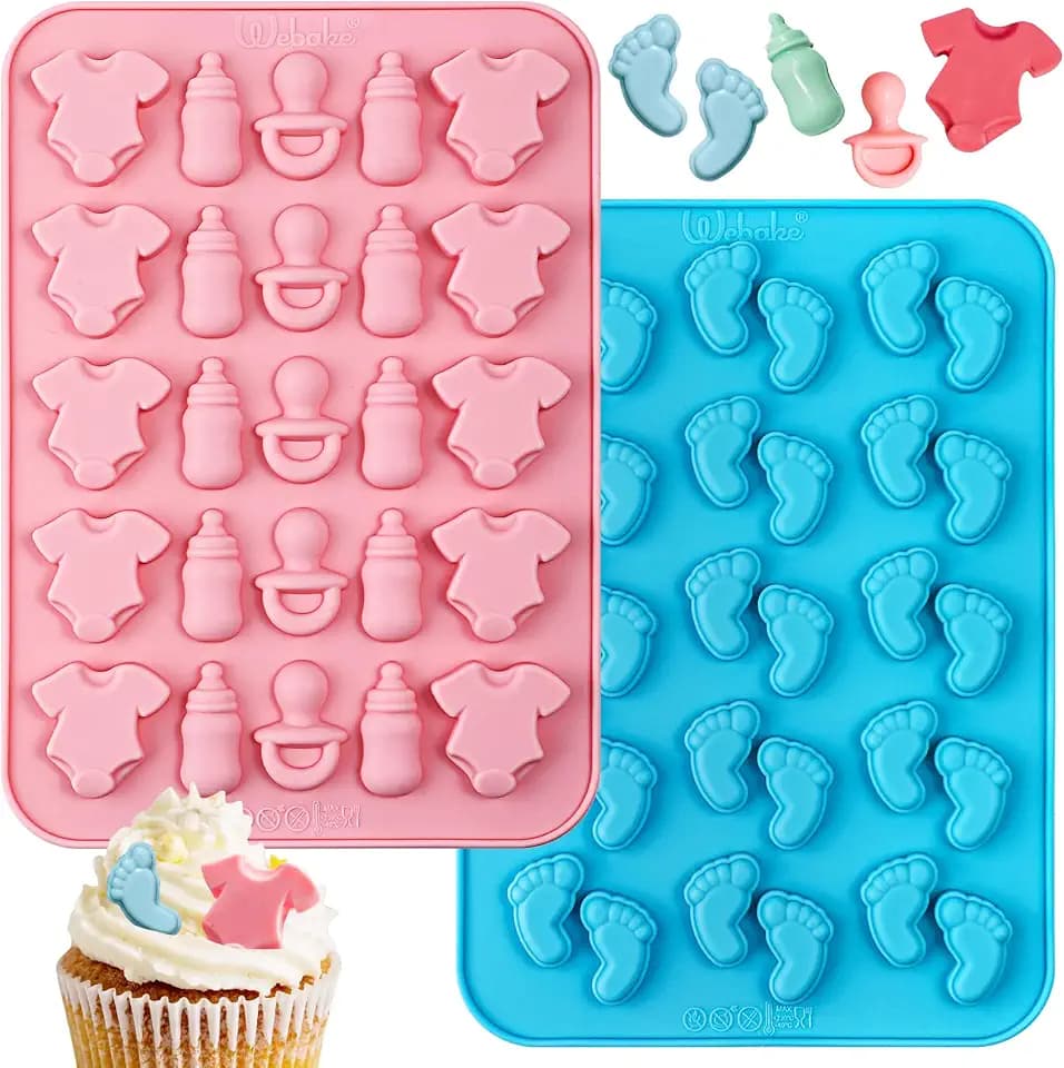 Webake Baby Feet Mold Baby Onesie Baby Bottle Pacifier Molds, Bite Size Silicone Chocolate Candy Molds Gummy Mould for Baby Shower Party Cake Decoration Cupcake Topper