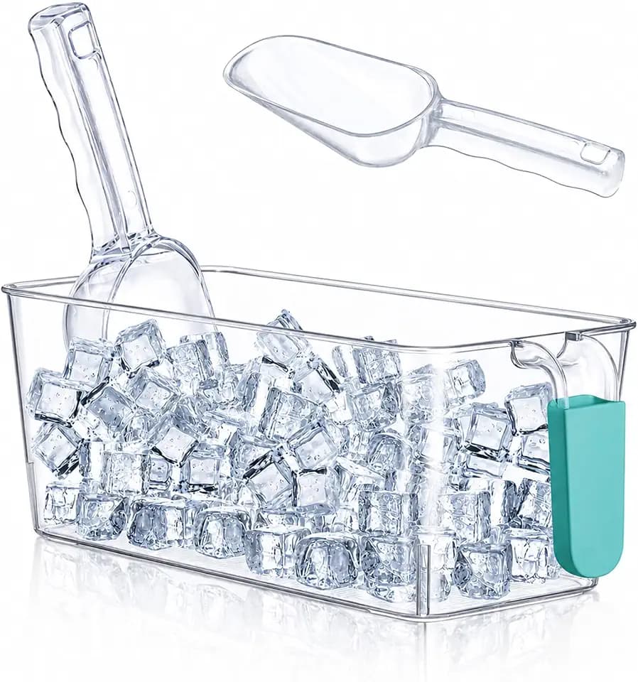 Havawish Clear Ice Bucket for Freezer Scoop Set Freezer Ice Bin Storage
