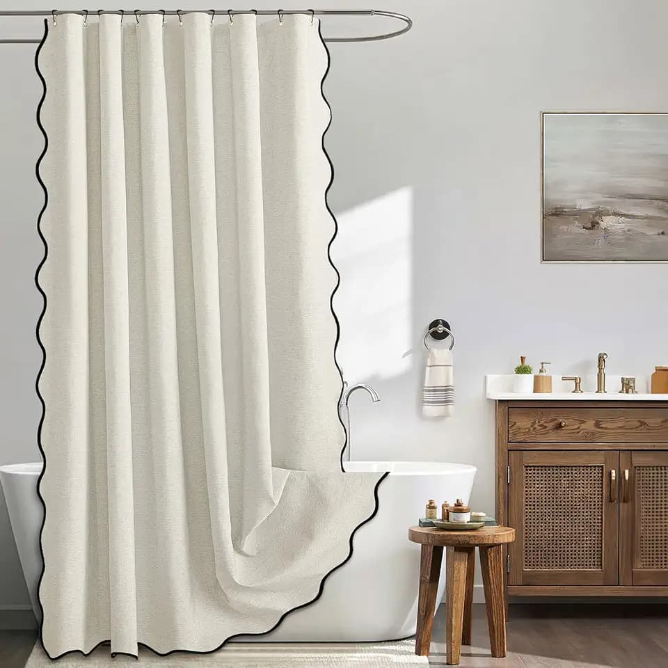 MIULEE Birch Scalloped Linen Shower Curtain 72x72 Inches