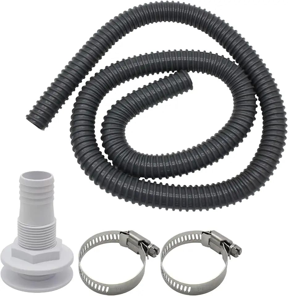 1-1/8 Inch Bilge Pump Flexible Kink-free PVC Hose, The Length Can Reach 6FT, With 2PCS Stainless Steel Hose Clamps And Thru Hull Fitting