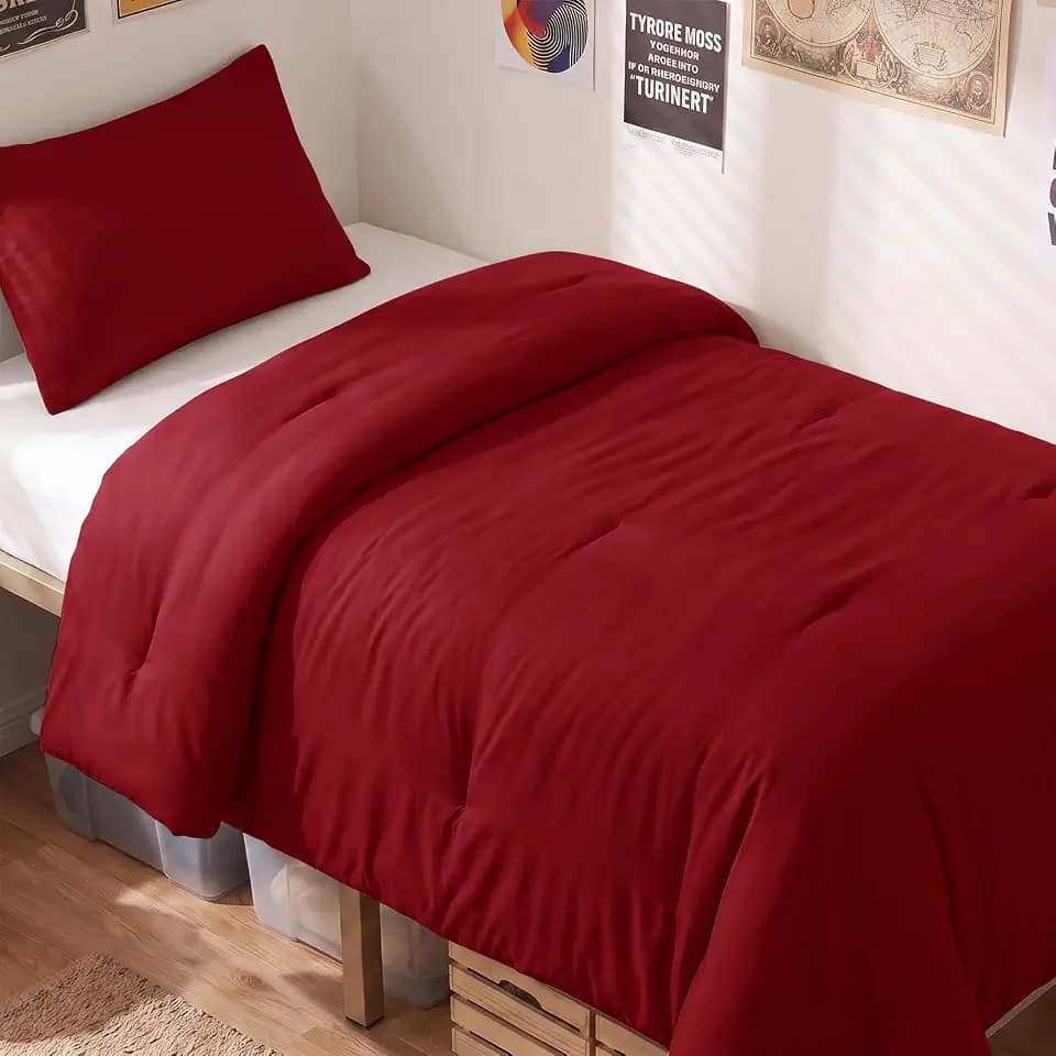 CozyLux Twin Comforter Set, 2 Pieces Down Alternative Bedding, Dark Red