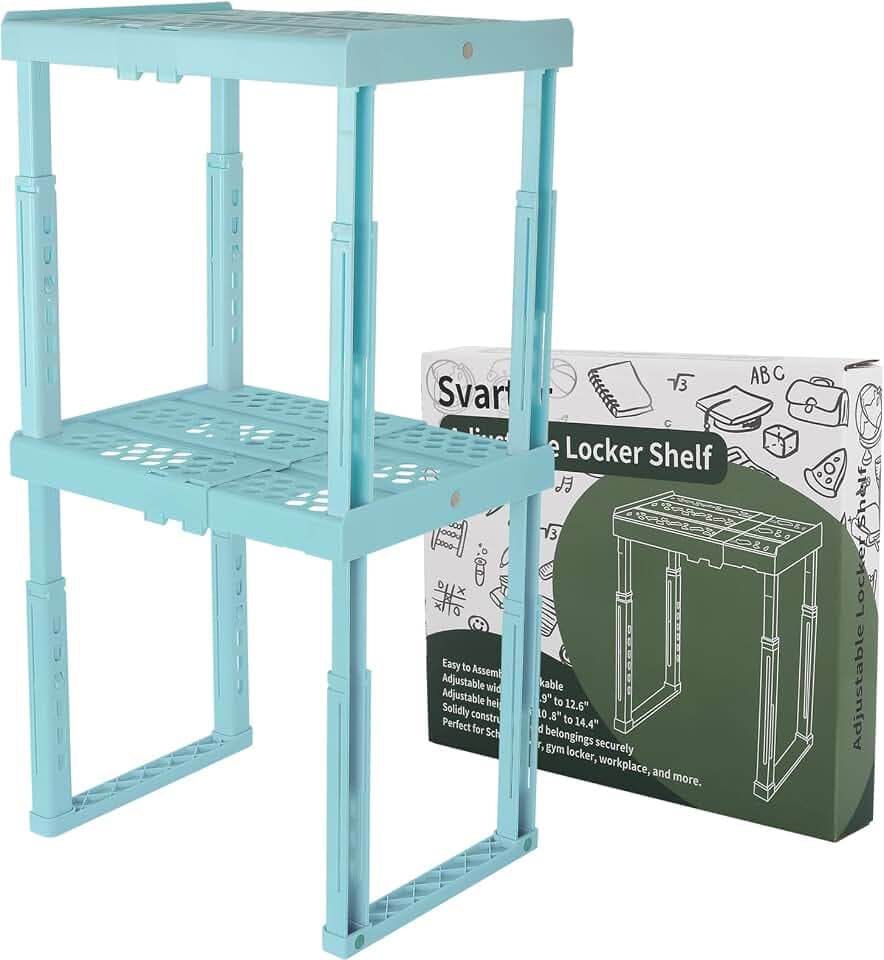 Svartur Locker Shelf Adjustable Height and Width, Locker Organizer for Work, Expandable Shelves for Locker Stand Tools for Gym Locker, Back to School Accessories, Mint-Blue, Pack of 2
