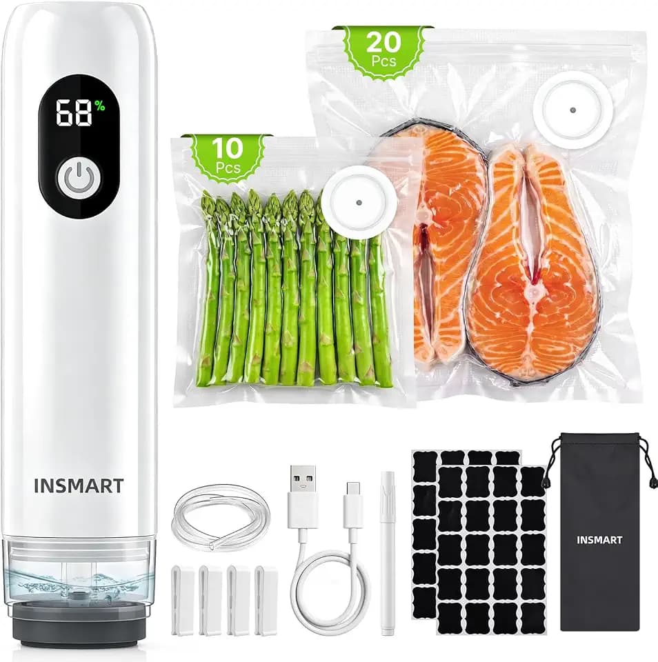 INSMART Compact Vacuum Sealer for Food with 30 Reusable Vacuum Bags