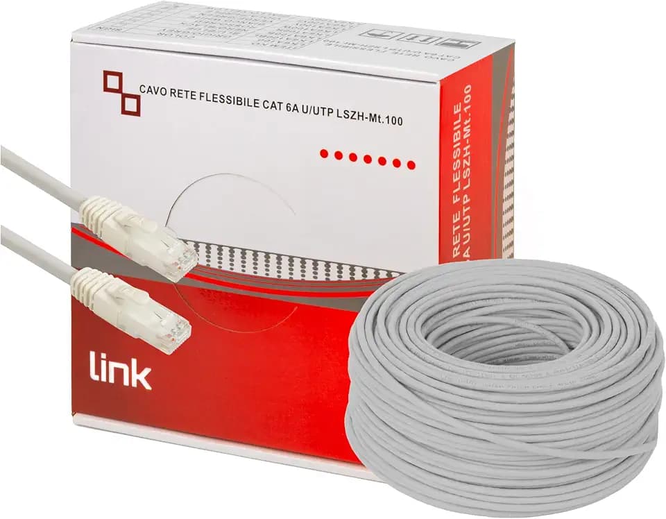 LINK LK6A100 Netzkabel CAT. 6A nicht geschirmt UTP AWG24 Halogen flexibel Farbe grau 100 m