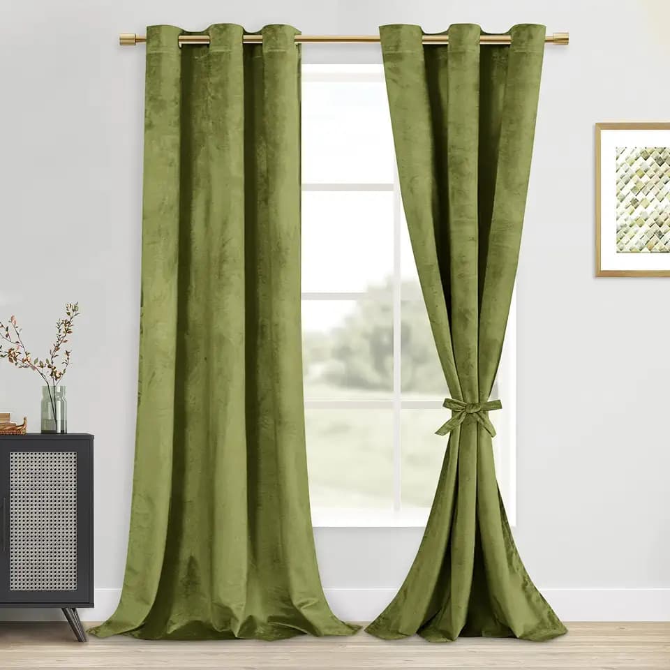 DWCN Velvet Curtains for Bedroom Living Room 42x84 Inch 2 Panels Moss Green
