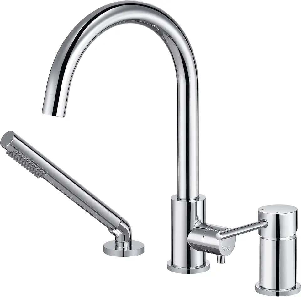 High Flow Deck Mount Tub Faucet with Sprayer Chrome Bathtub Faucets Brass Tub Filler Bathroom Faucets with Handheld Shower Roman