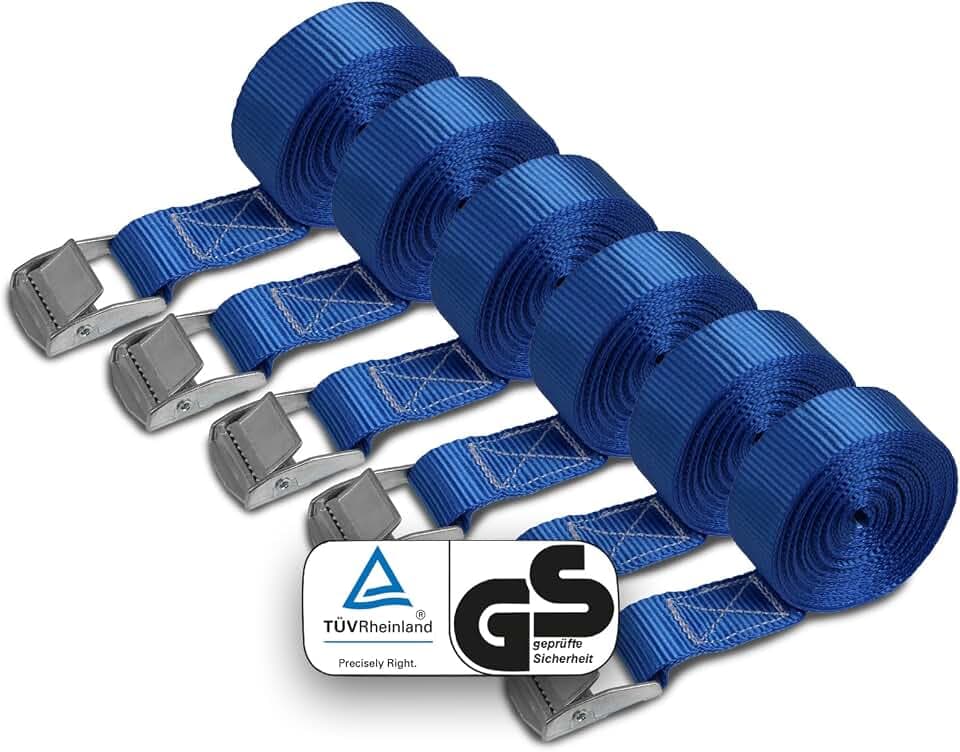 BB Sport Spanngurte Zurrgurt Klemmschloss Blau 250 kg 6er Pack 2,5cm x 4m