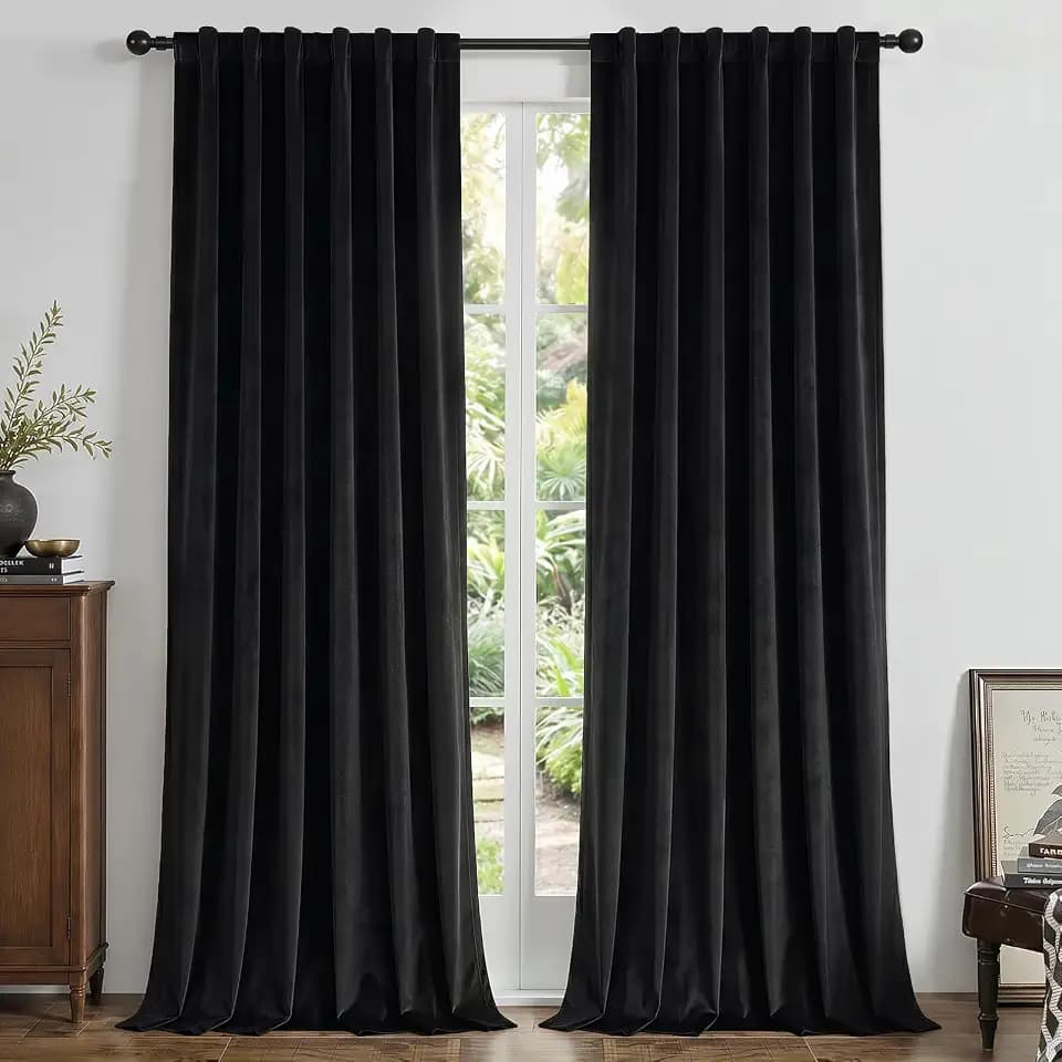 Joydeco 100% Blackout Curtains Velvet Black Out Curtain 120 Inch Drapes