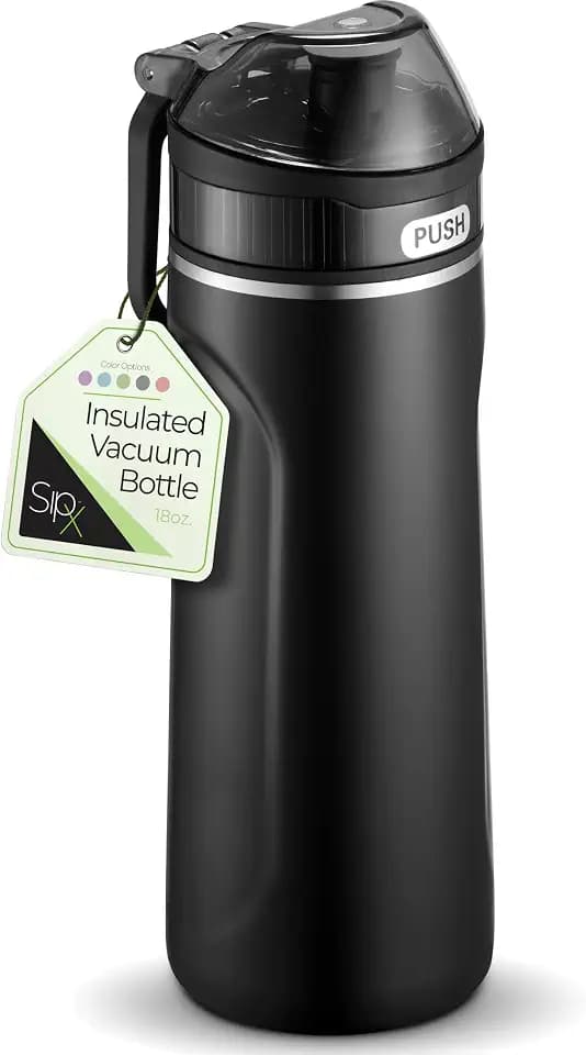 SipX Insulated Water Bottle, Water Bottle with Straw Lid, 18 oz Triple Insulated Stainless Steel, Leakproof, BPA-Free, Slim Durable Metal Bottle for School, Gym, & Office, Black