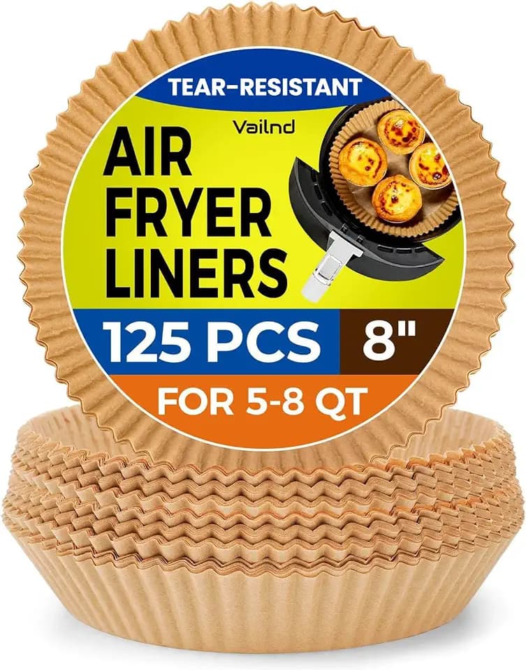 Vailnd 125Pcs 8 Inch Round Air Fryer Liners Disposable, Parchment Paper