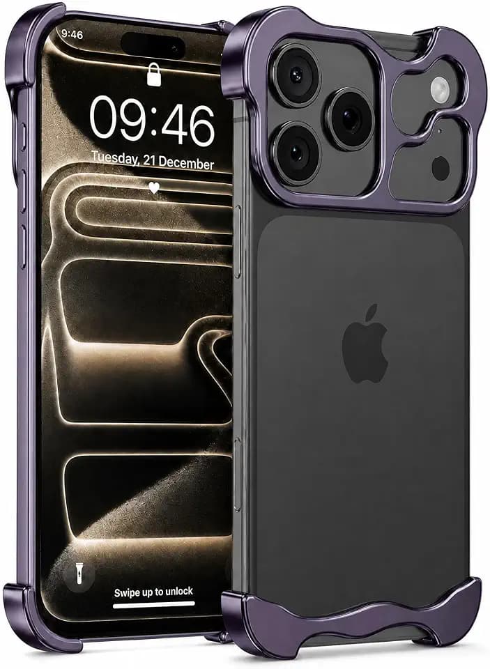 Aluminum Alloy Frameless Case for iPhone 15 Pro Max,Purple