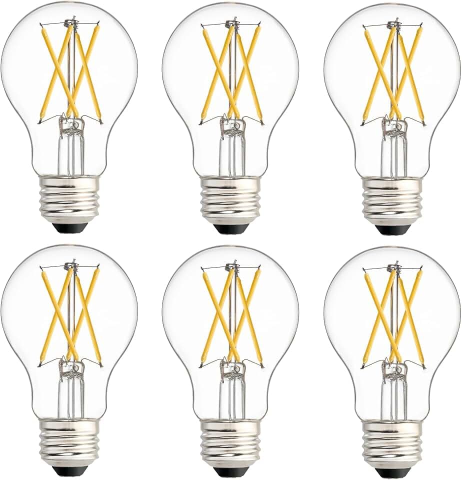 60W Equivalent Dimmable A19 Vintage LED Light Bulb, 2700K Soft Warm White Edison Bulbs, E26 Standard Base, 800Lumens, CRI90+, Clear Glass Filament Bulb for Home, Farmhouse, 6 Pack