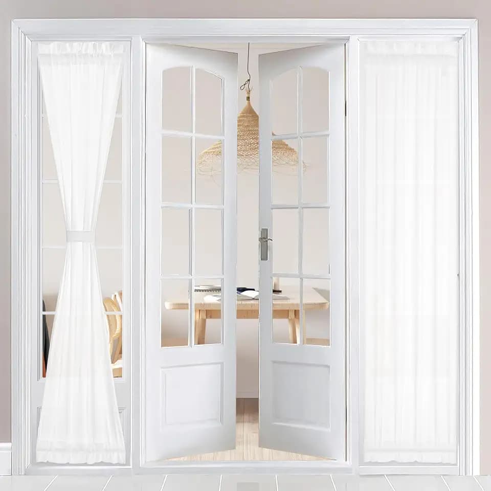 HOMEIDEAS Privacy Sheer Door Curtains for French Door 26x80 Inch White