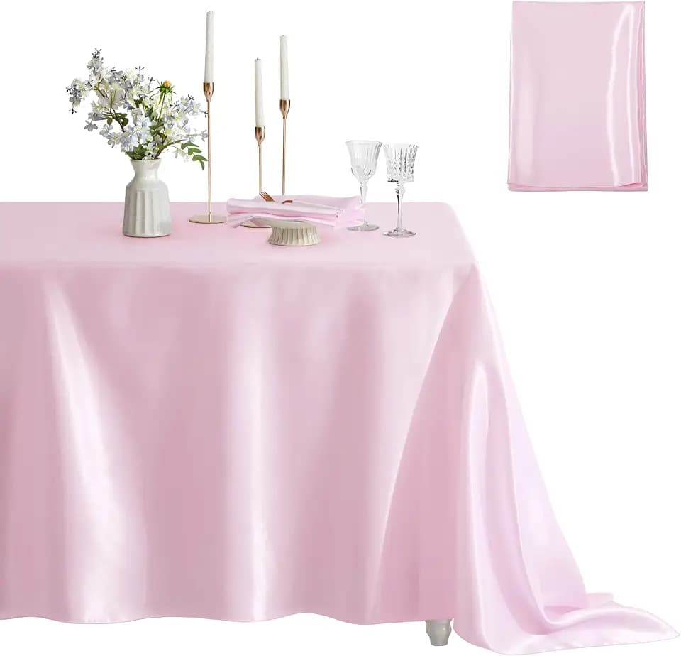 1 Pack Satin Table Cover Rectangle, 60 x 84 Inches, Pink