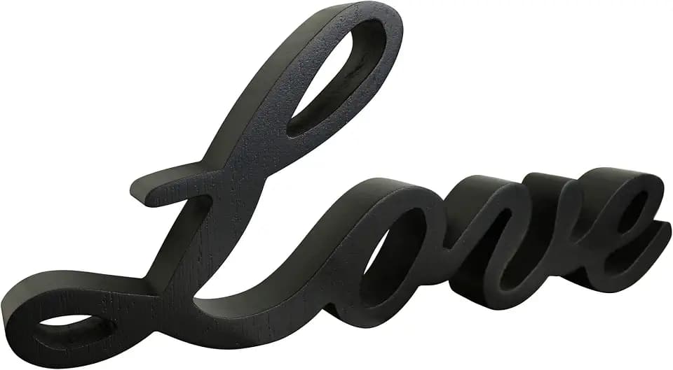 CVHOMEDECO. Black Wooden Words Sign Free Standing Love Desk/Shelf/Home Wall/Office Decoration Art, 10-1/4 x 4-1/2 x 1 Inch