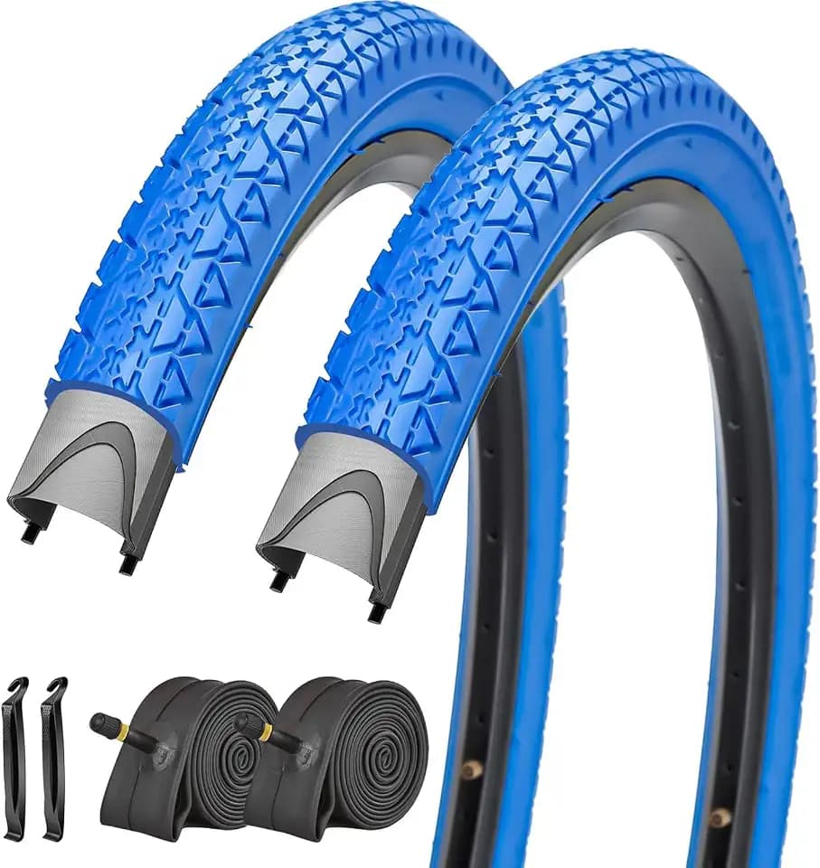 2 Pack Beach Cruiser Bike Tires and Tubes 26"/24"x2.125" Inch Beach Cruiser Bicycle Tires Red or Blue with AV 32mm Inner Tubes for Beach Cruiser Hybrid Bike