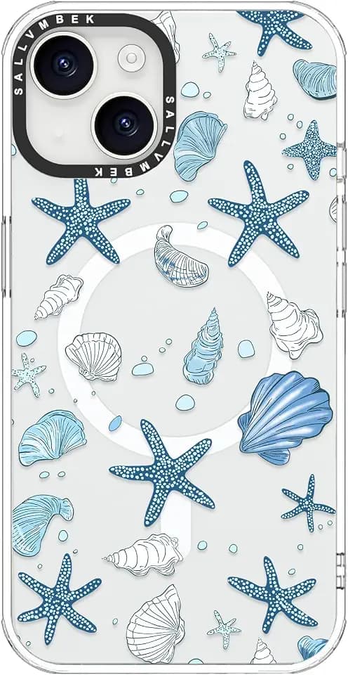 for iPhone 14 Case/iPhone 13 Case 6.1 inch,Compatible with MagSafe,Cute Design Seashells Beach Summer Print Pattern,Magnetic Shockproof Protective TPU Bumper Mag Safe Cases for Women Girly