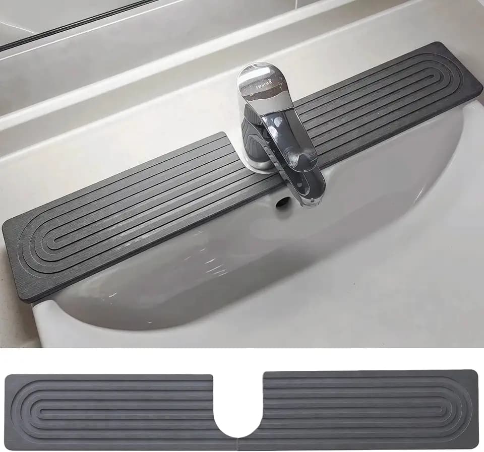 24 Inch Stone Faucet Mat for Kitchen Sink, Diatomite Fast Drying Mat for Kitchen Counter, Water Absorbent Faucet Sink Splash Guard with Raised Feet, Bathroom Counter Protector(Dark Gray, 23.62"x3.93")