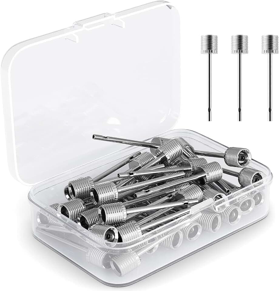 Ball Pump Needle 35pcs, Ball Inflation for Basketball, Soccer, Volleyball, Football or Rugby Balls Replacement Pin Inflating with Storage Box Silver