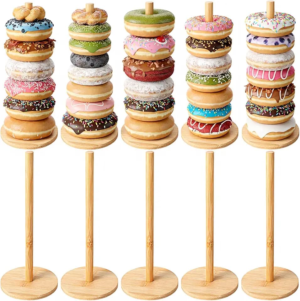 10 Pack Donut Stand Farmhouse Donut Display Wood Bagel Donuts Holder Reusable Bagel Stand Tower for Party Wedding Birthday Christmas Dessert Table Decoration Supplies