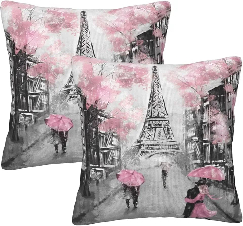 Eiffel Tower Throw Pillow Covers 18 X 18 Inch Set of 2 Pillow Cases Decoration Cushion Cover for Sofa Bedroom Living Room Outdoor