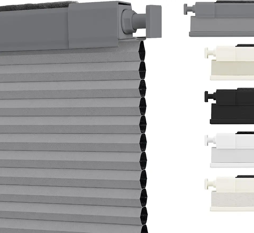 SUNOFF Cordless No Drill Blackout Cellular Shades, 34" W x 64" H, Grey