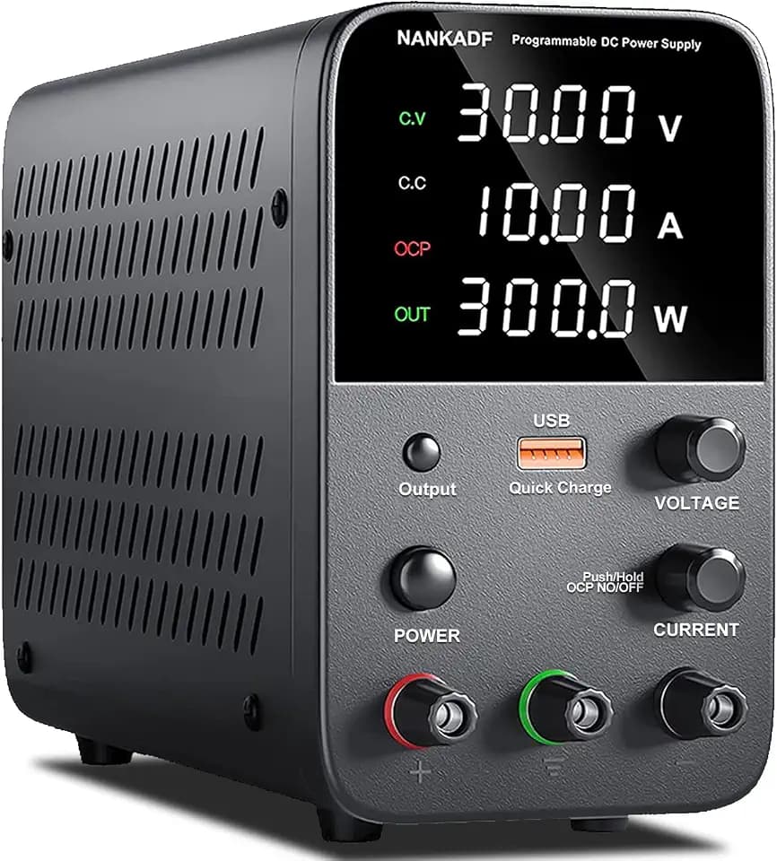 DC Power Supply Variable, Bench Power Supply with Encoder Adjustment Knob, Output Enable/Disable Button, Adjustable Power Supplies with USB Quick-Charge, Short Circuit Alam (30V 10A Black)