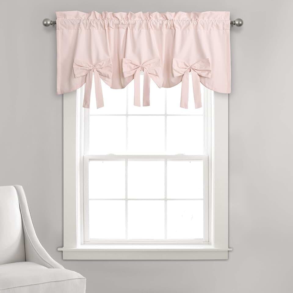 Lush Decor Melody Bow Valance Curtain 52" W x 18" L +3" Blush - Bow Curtains - Kitchen Valances for Windows - Coquette Valance Curtains for Bathroom