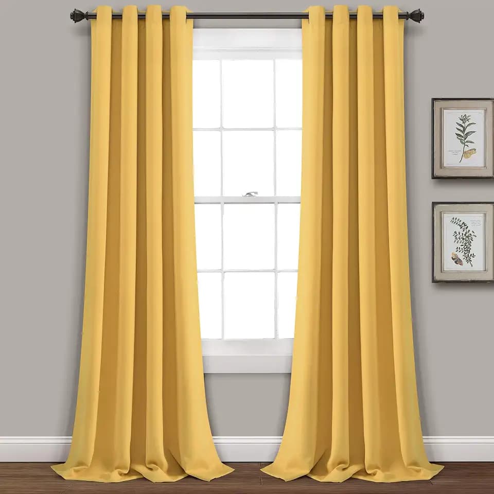 Lush Decor Insulated Grommet Blackout Window Curtain Panels, Pair, 52" W x 84" L, Yellow - Classic Modern Design - Chic Window Decor - Long Curtains For Living Room, Bedroom, Or Dining Room